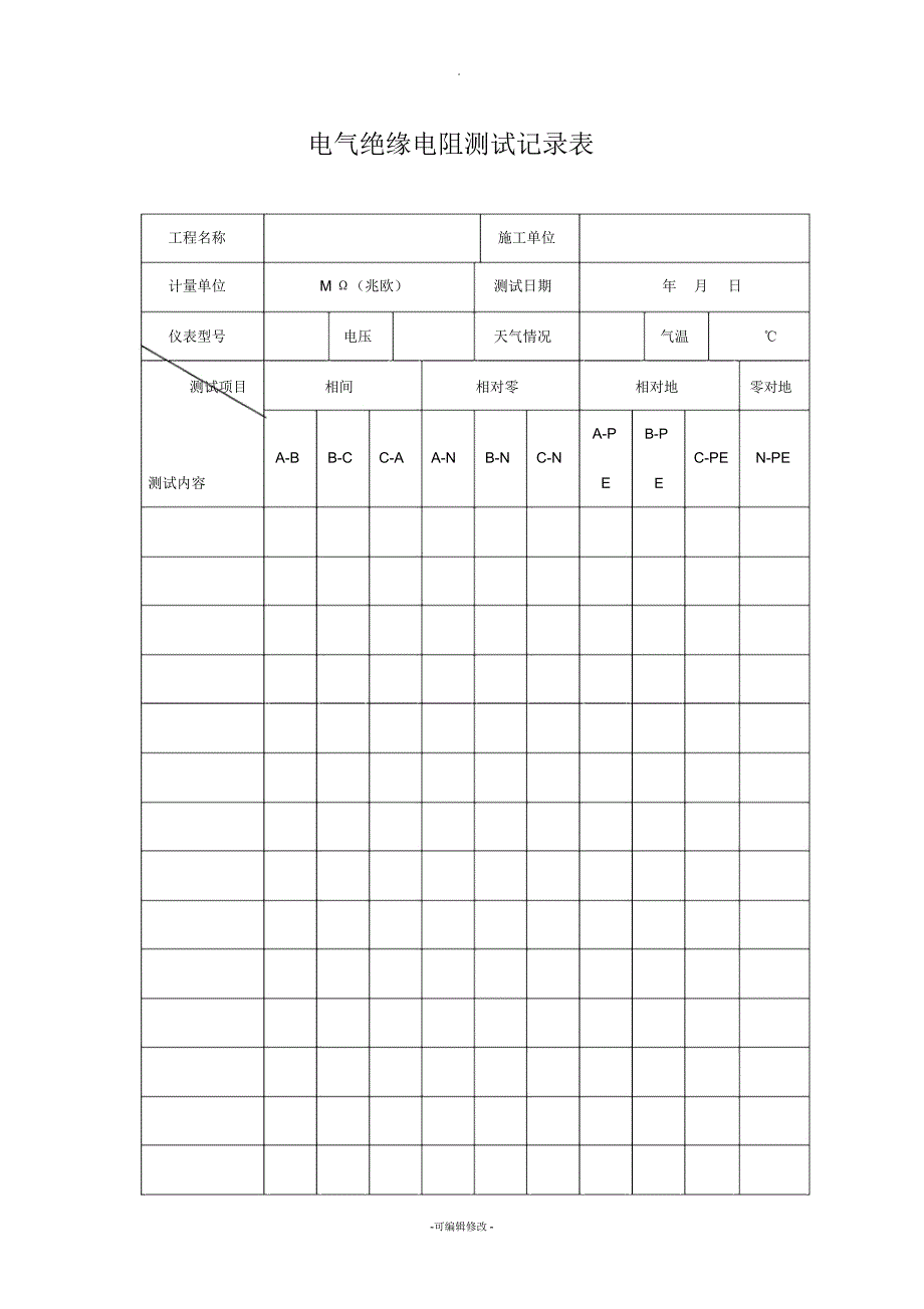 电气绝缘电阻测试记录表_第1页
