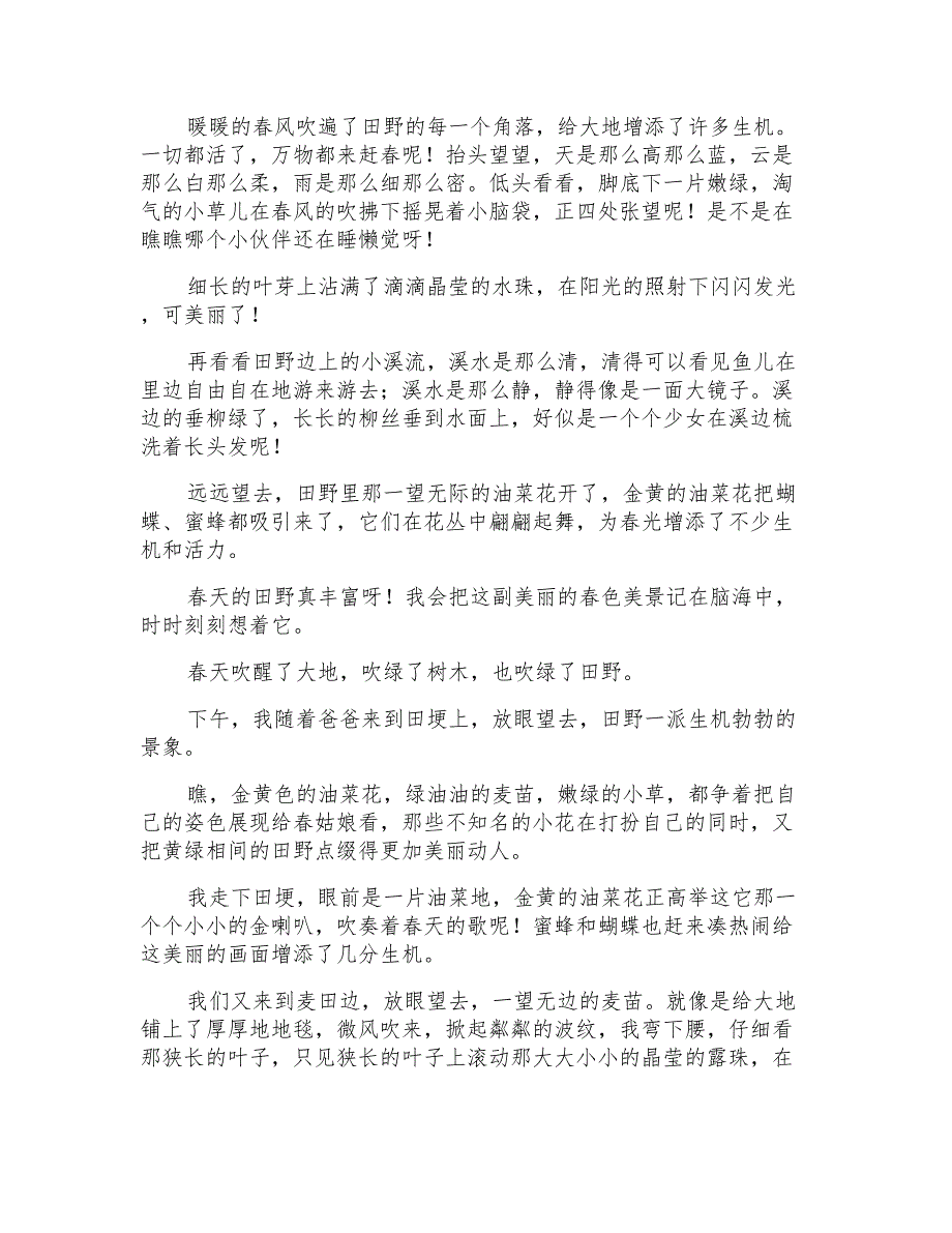 四年级春天的田野作文300字合集10篇_第3页