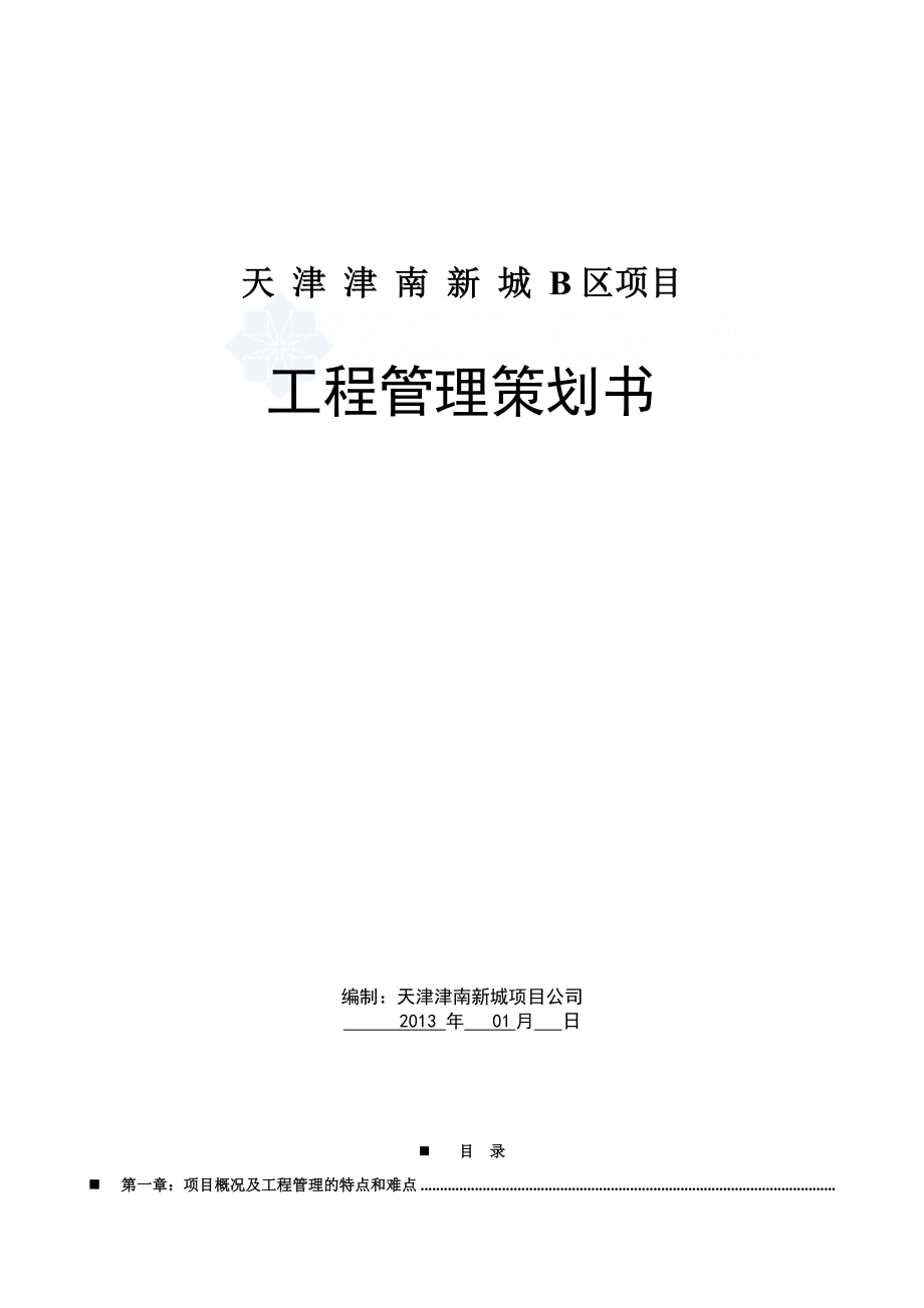 天津津南某地块工程项目管理策划书_第1页