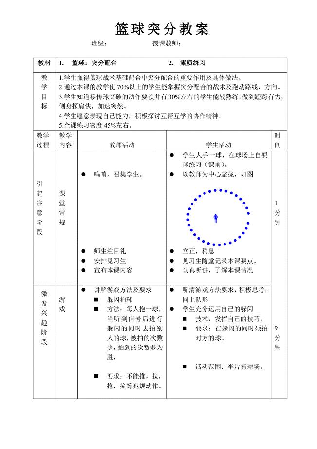 篮球突分战术教学教案.doc