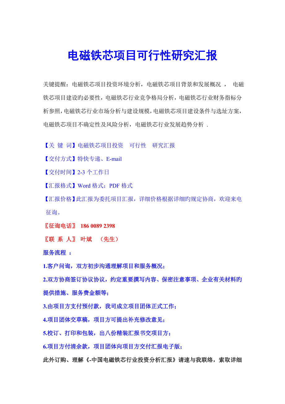 电磁铁芯项目可行性研究报告_第1页