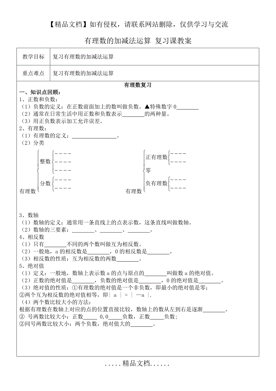 有理数加减法运算复习教案_第2页