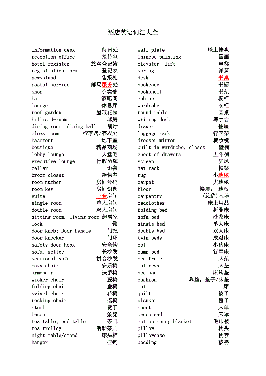 最全酒店英语词汇前厅客房餐饮_第1页