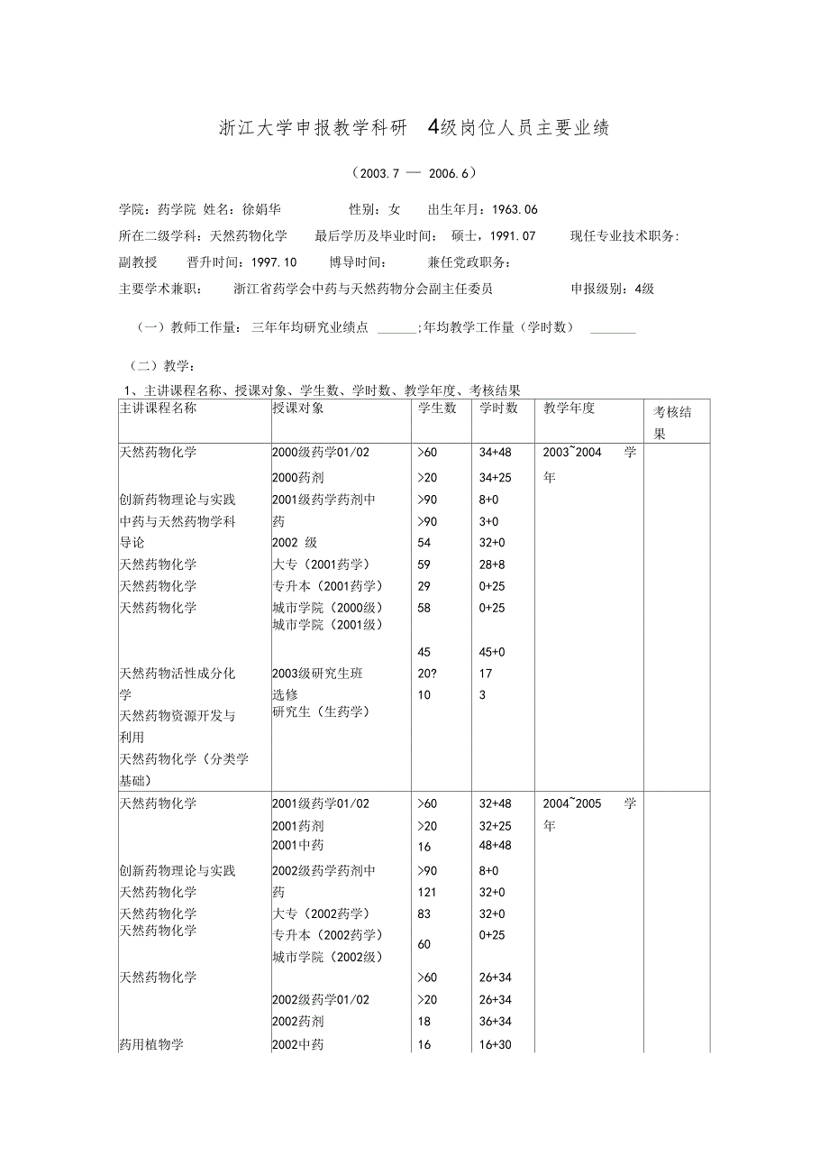 浙江大学申教学科研4级岗位人员主要业绩_第1页