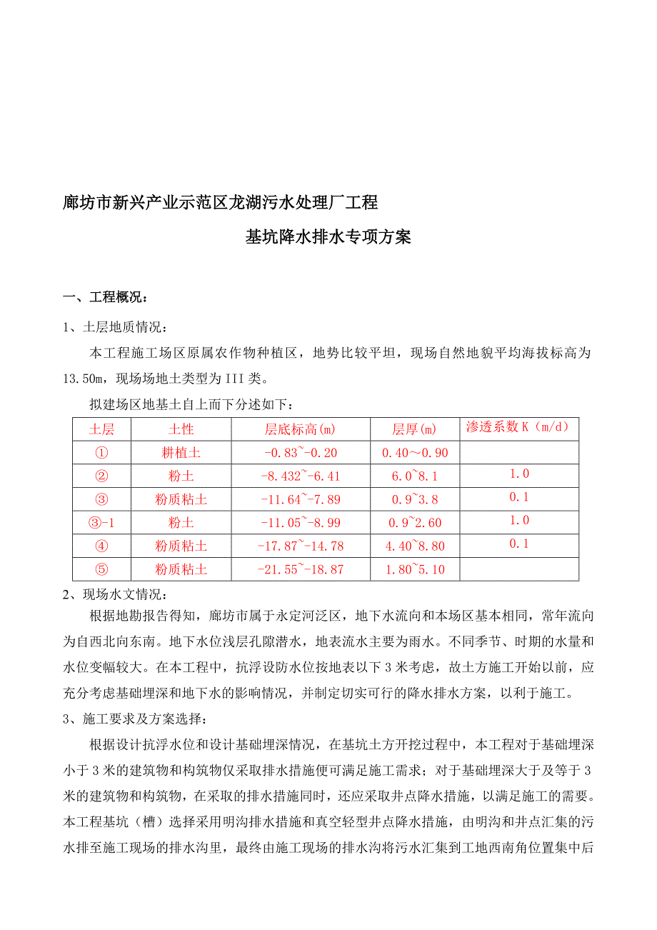 [河北]污水处理厂深基坑井点降水施工方案_第1页