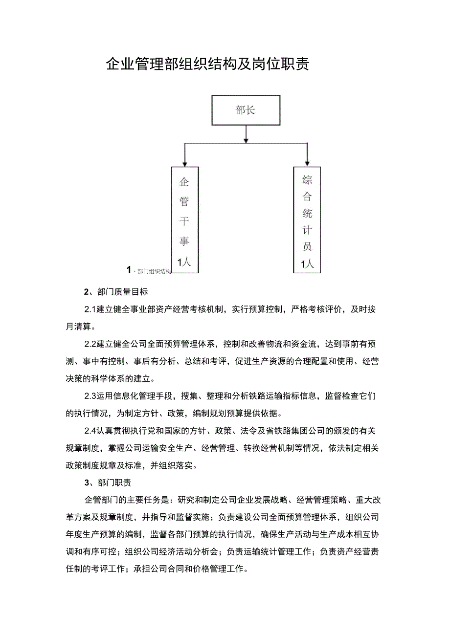 企管部组织结构及岗位职责_第1页