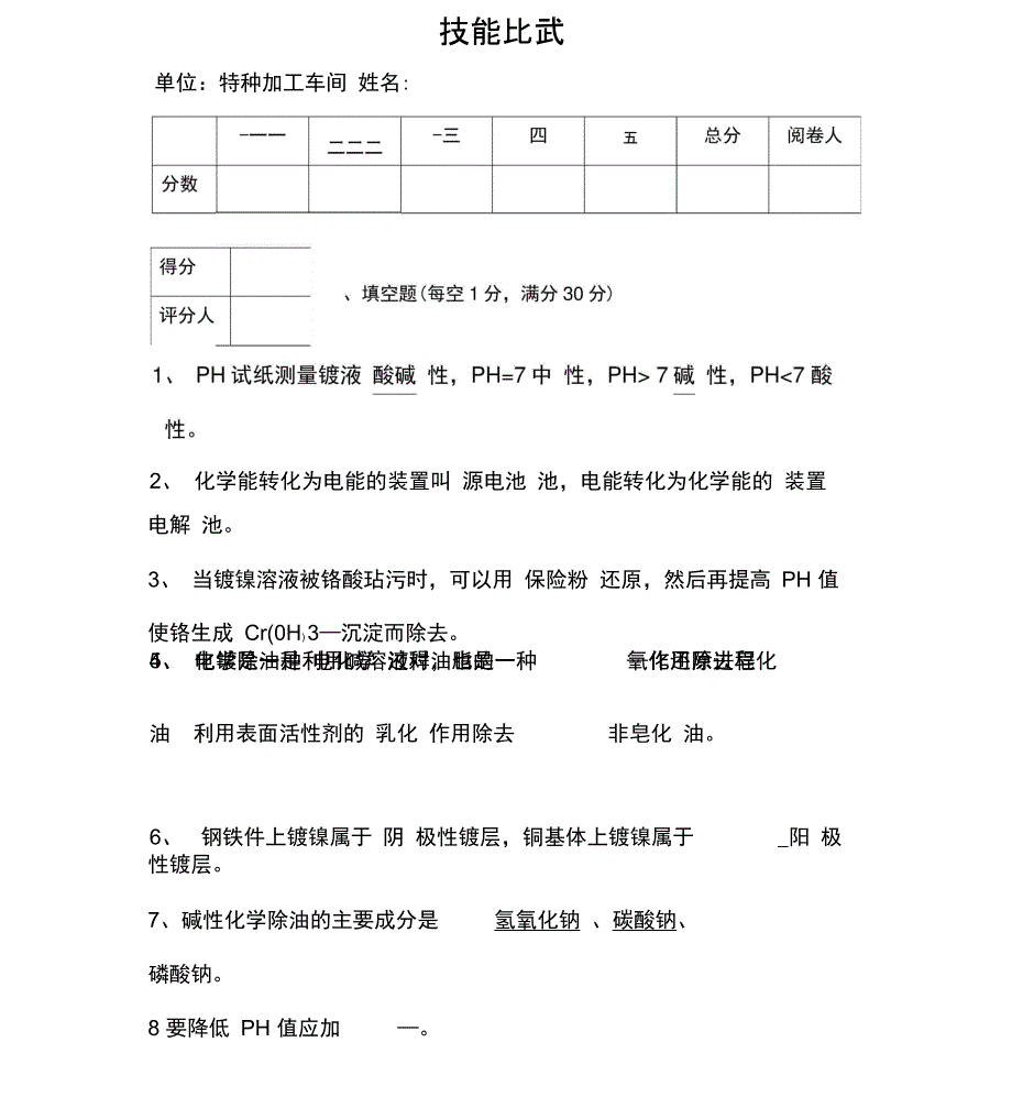 电镀考试试卷_第1页