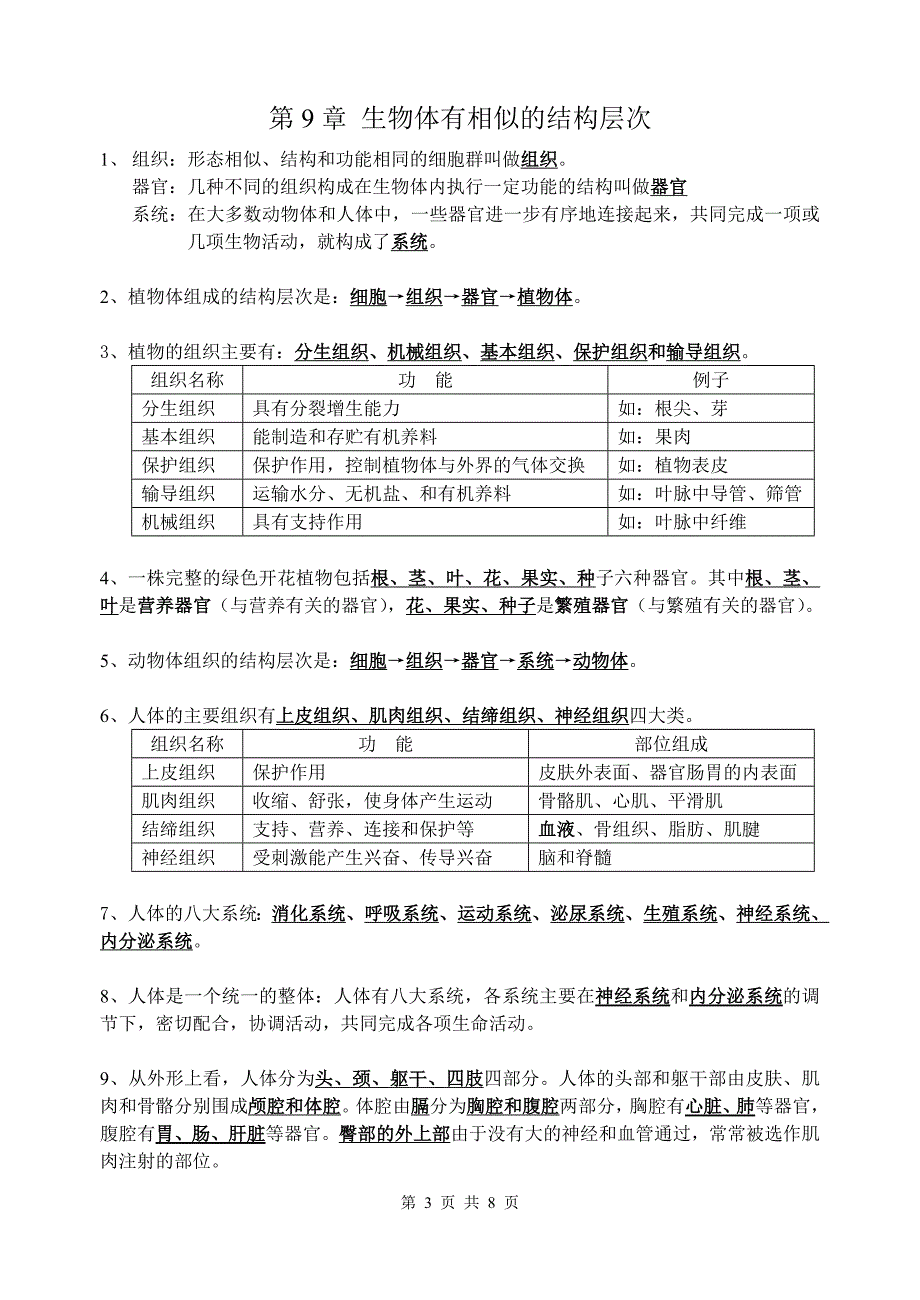 苏科版七年级下册生物复习提纲_第3页