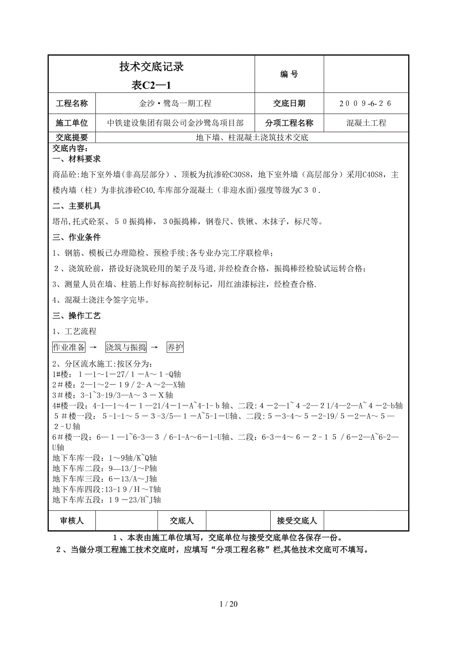 n地下墙柱混凝土技术交底_第1页