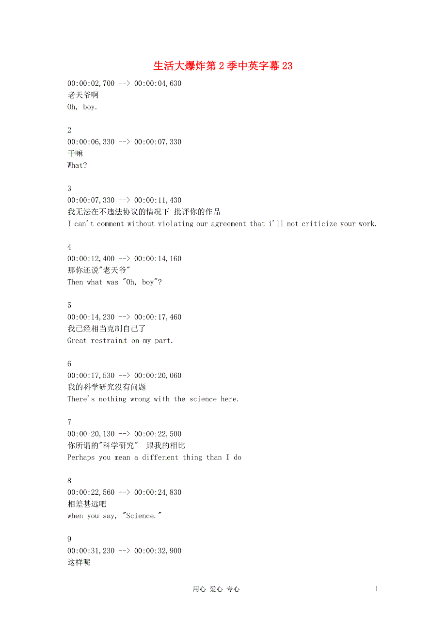 高中英语生活大爆炸第2季中英字幕23素材_第1页