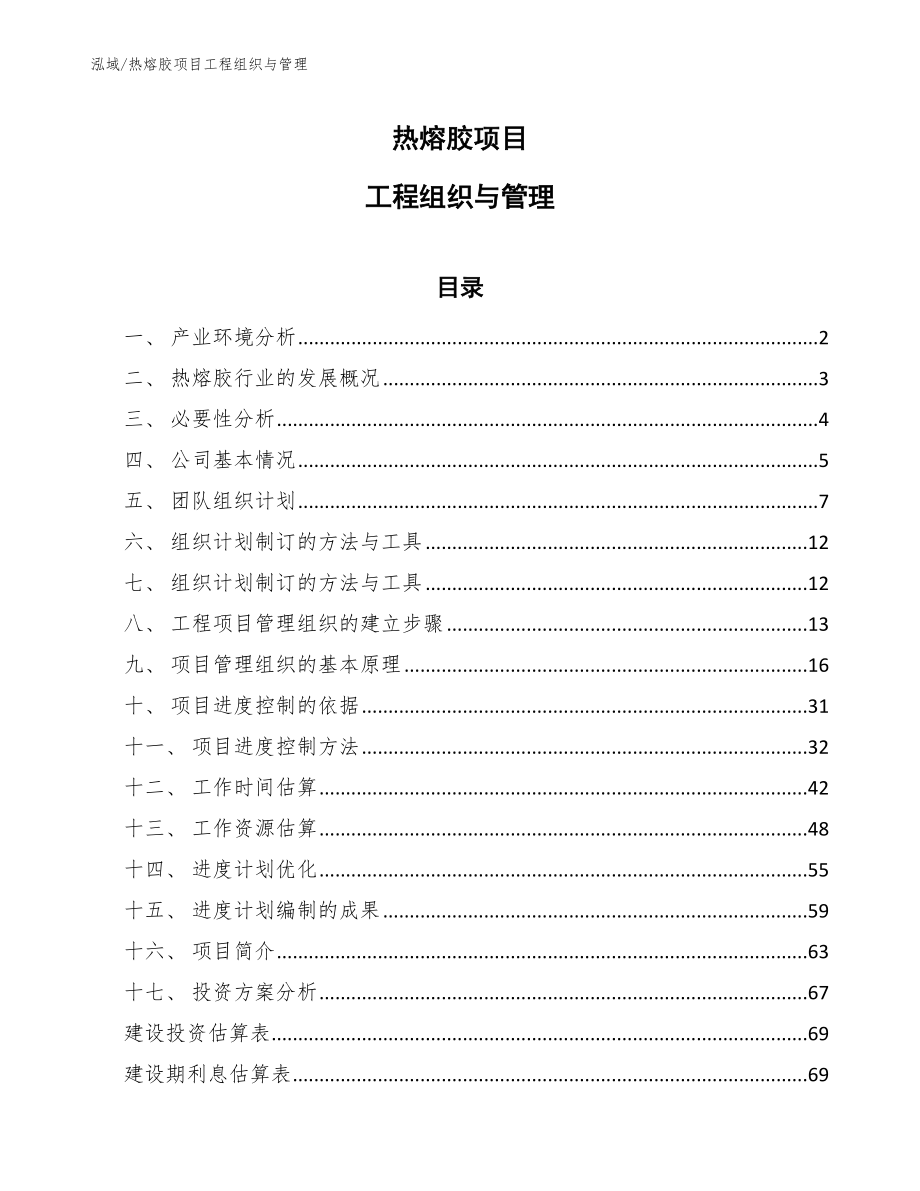 热熔胶项目工程组织与管理_第1页