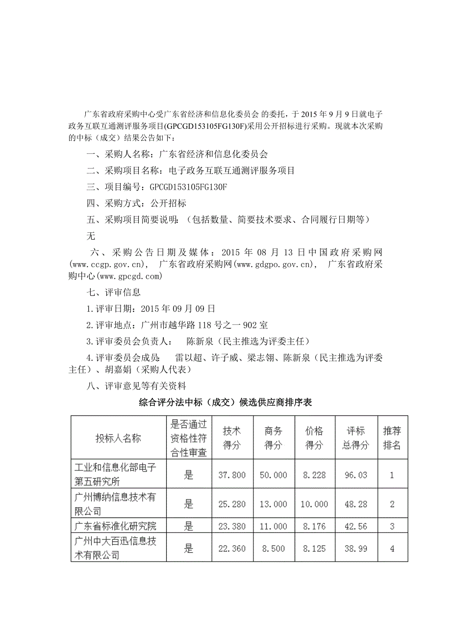 电子政务互联互通测评服务项目中标公告_第1页