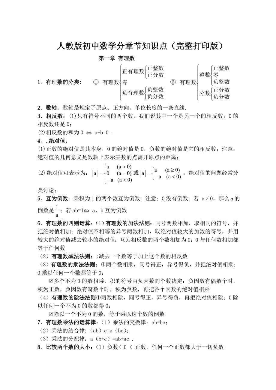 最新人教版初中数学分章节知识点(完整打印版)_第1页