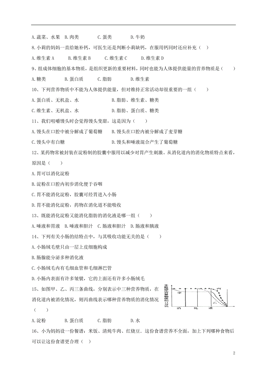 山东省临沂市兰陵县2016-2017学年七年级生物下学期第一次月考（3月）试题_第2页