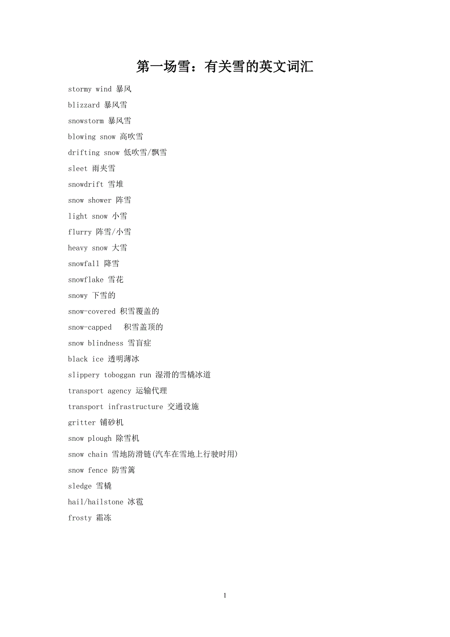第一场雪：有关雪的英文词汇_第1页