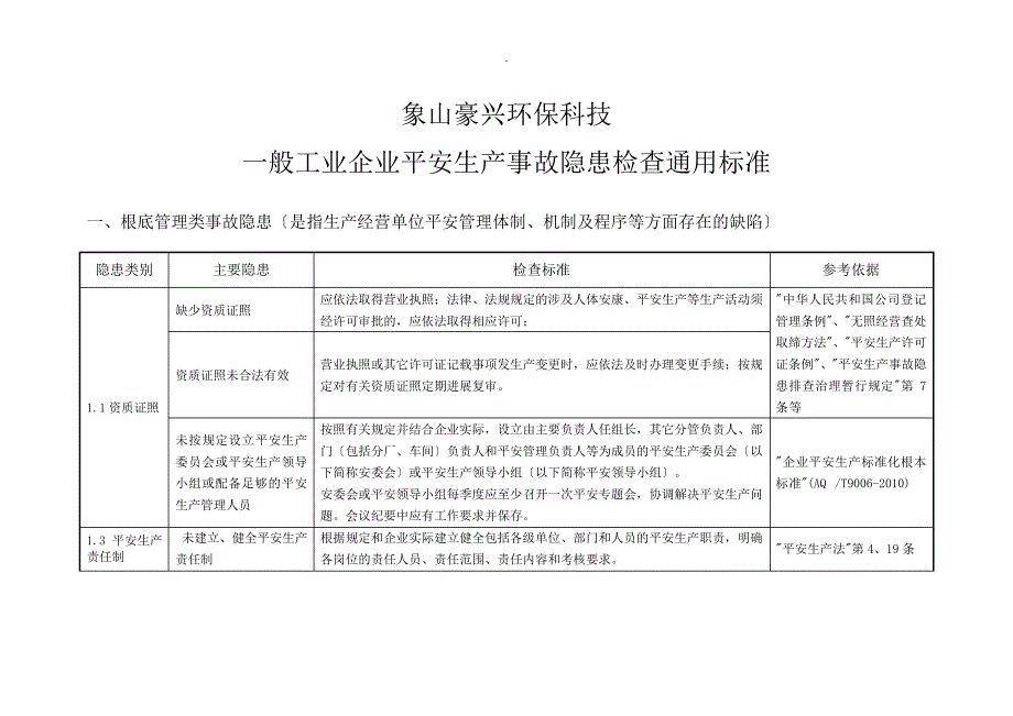 一般工业企业事故隐患自查通用标准_第1页