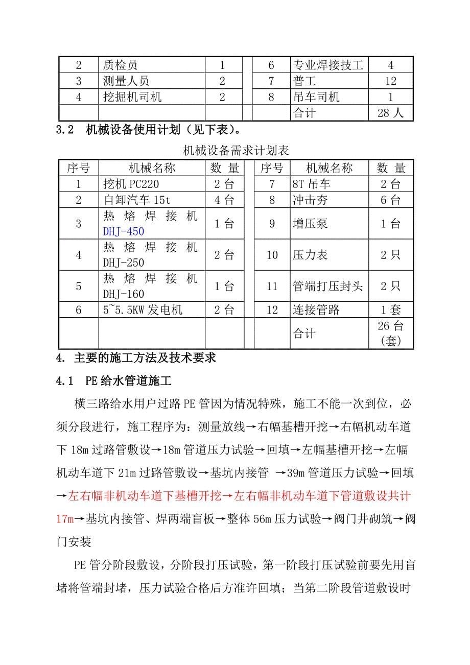 PE给水管道工程施工方案横三路_第5页