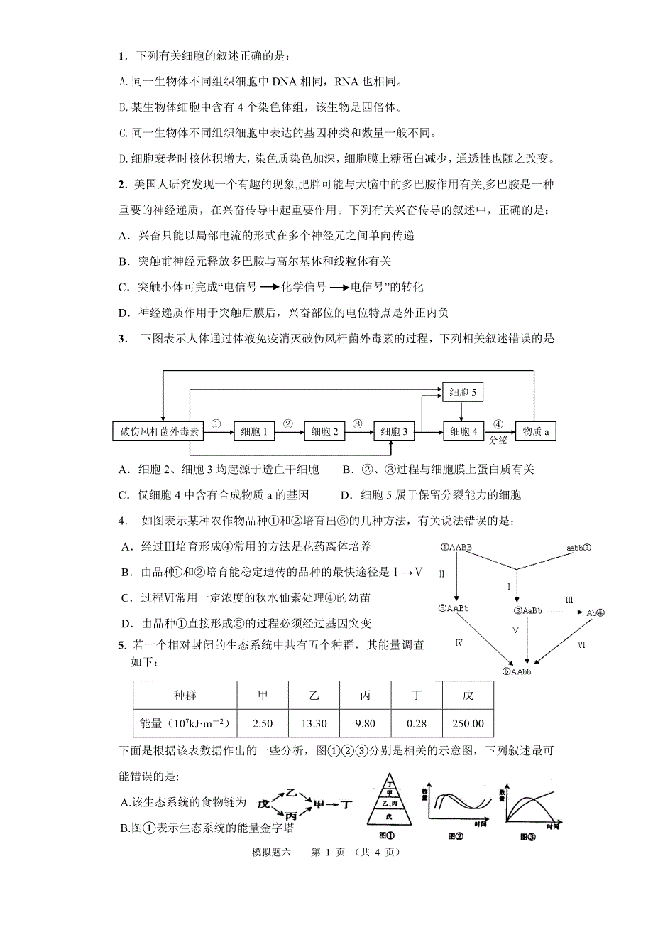 人教版高三生物高考模拟题6.doc_第1页