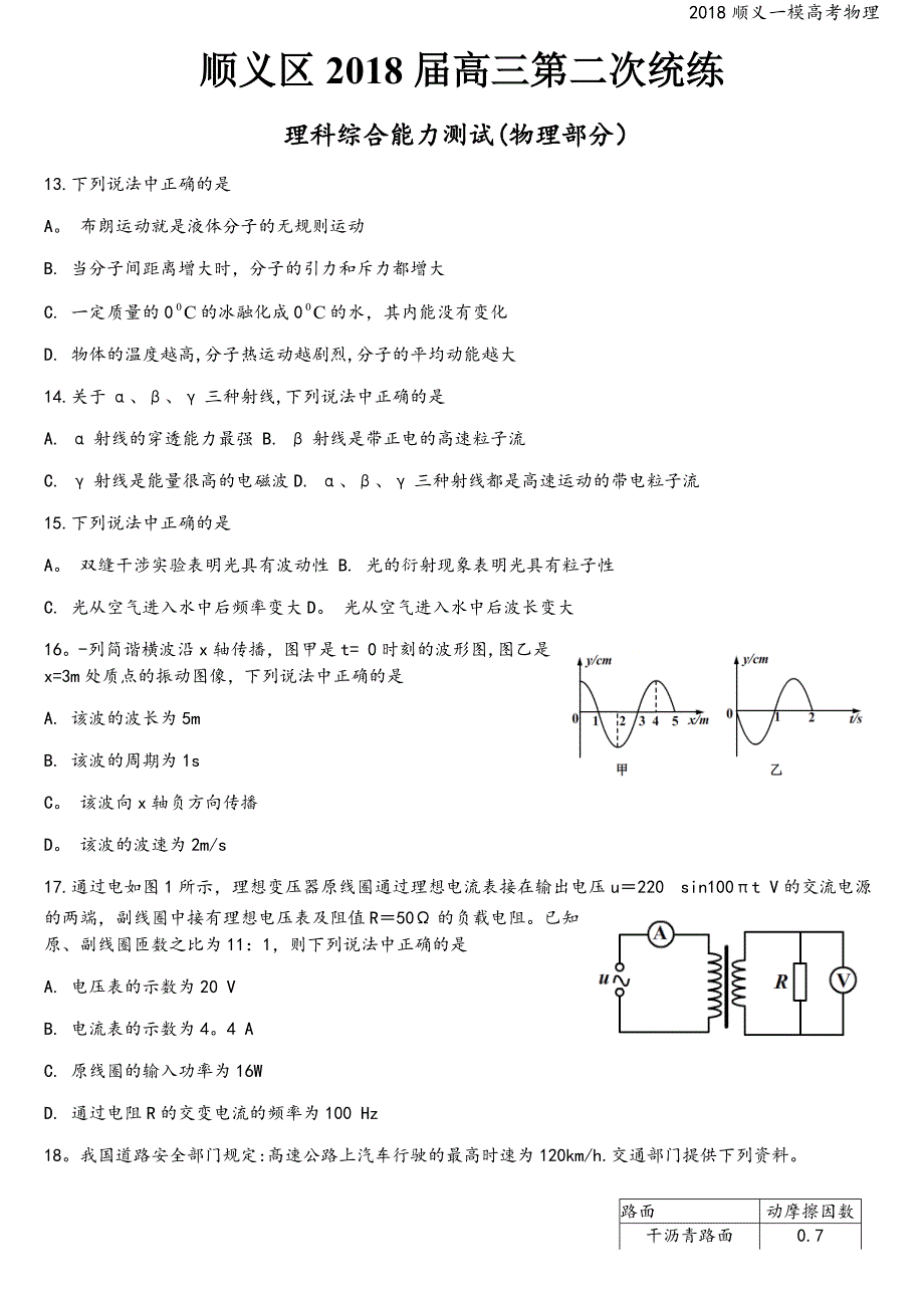 2018顺义一模高考物理.doc_第1页