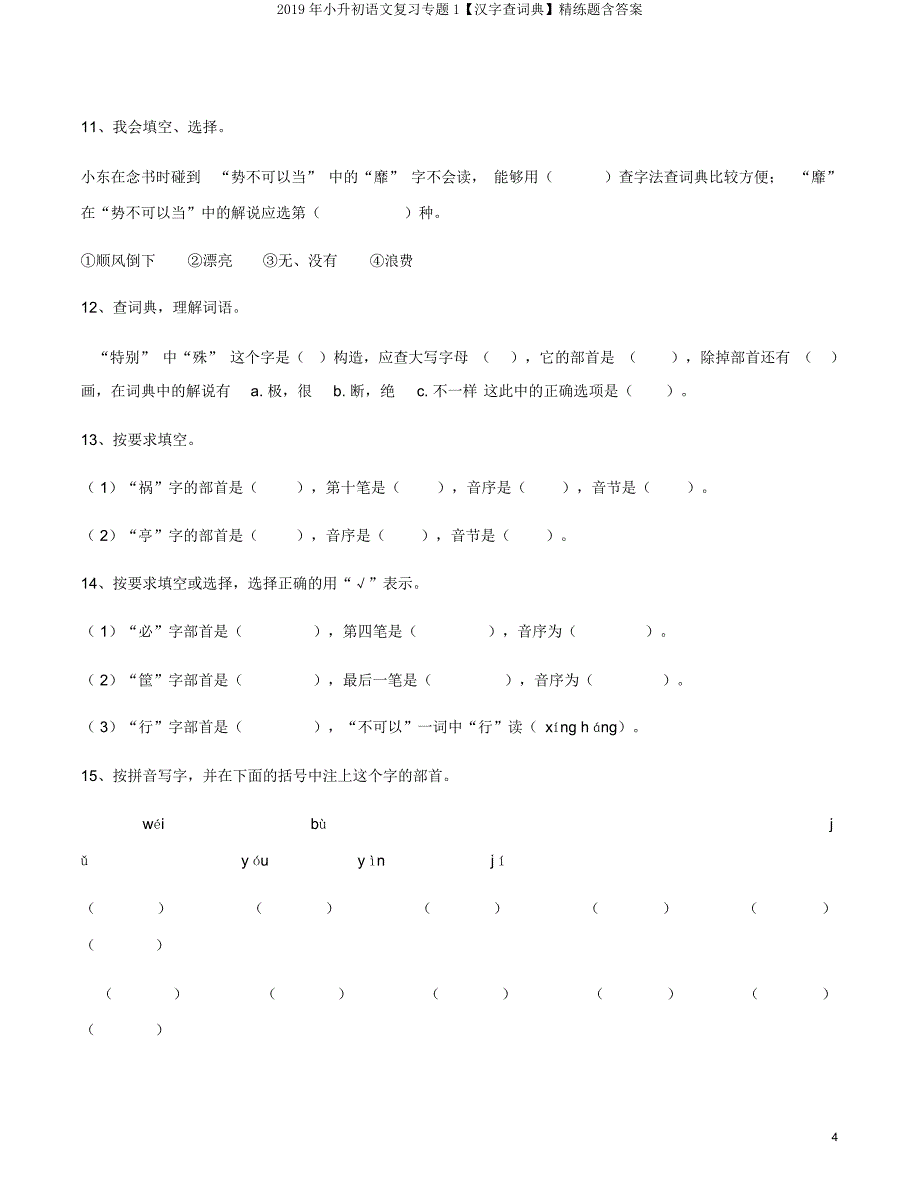 小升初语文复习专题1【汉字查字典】精练题含.doc_第4页