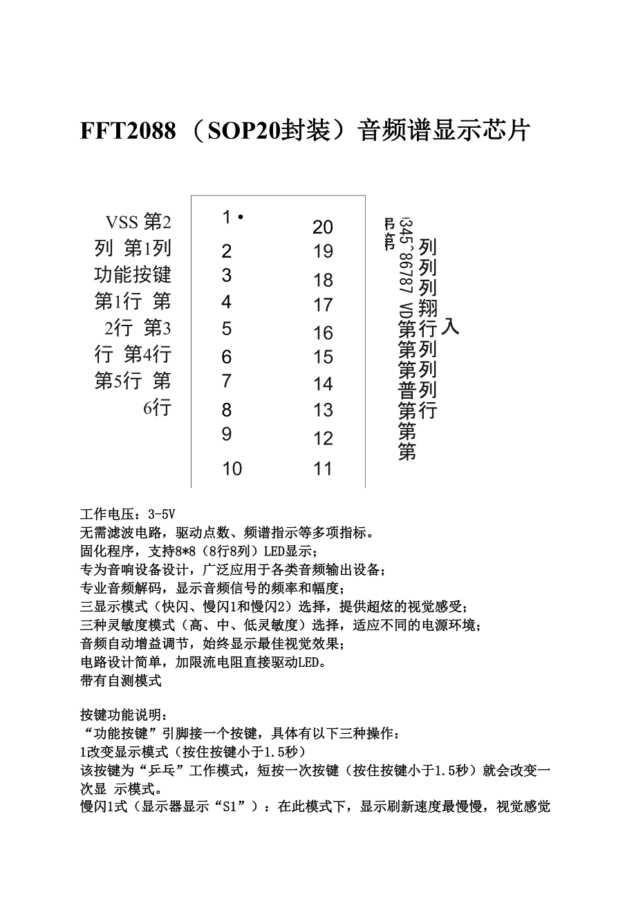 FFT2088 芯片资料 音频谱 LED点阵显示芯片_第1页