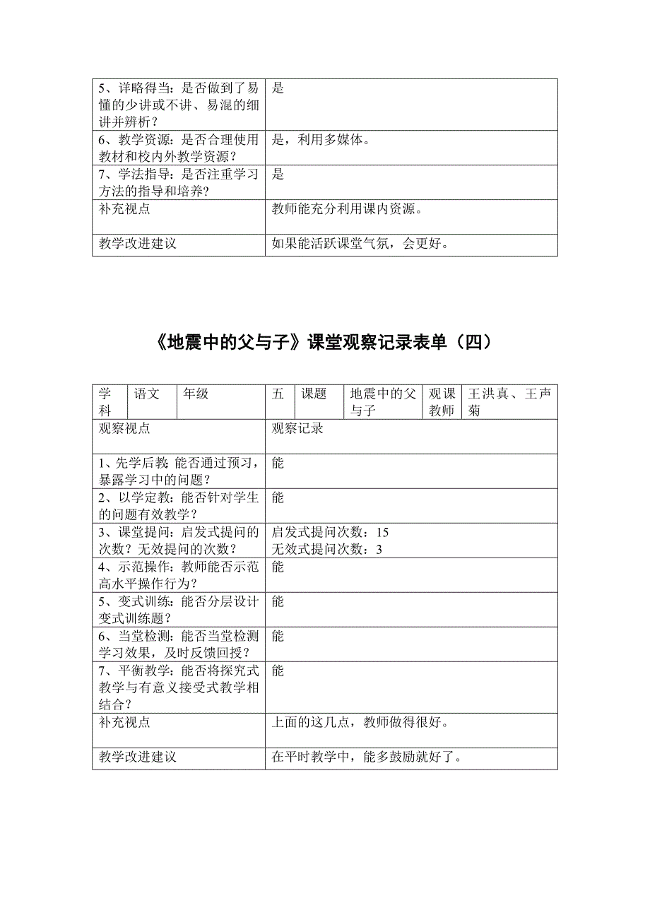 人教版小学语文五年级上册地震中的父与子观课报告1_第4页