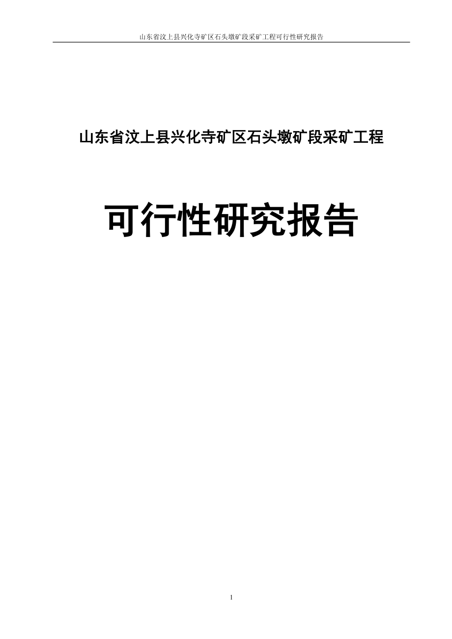 山东省汶上县兴化寺矿区石头墩矿段采矿工程可行性研究报告_第1页