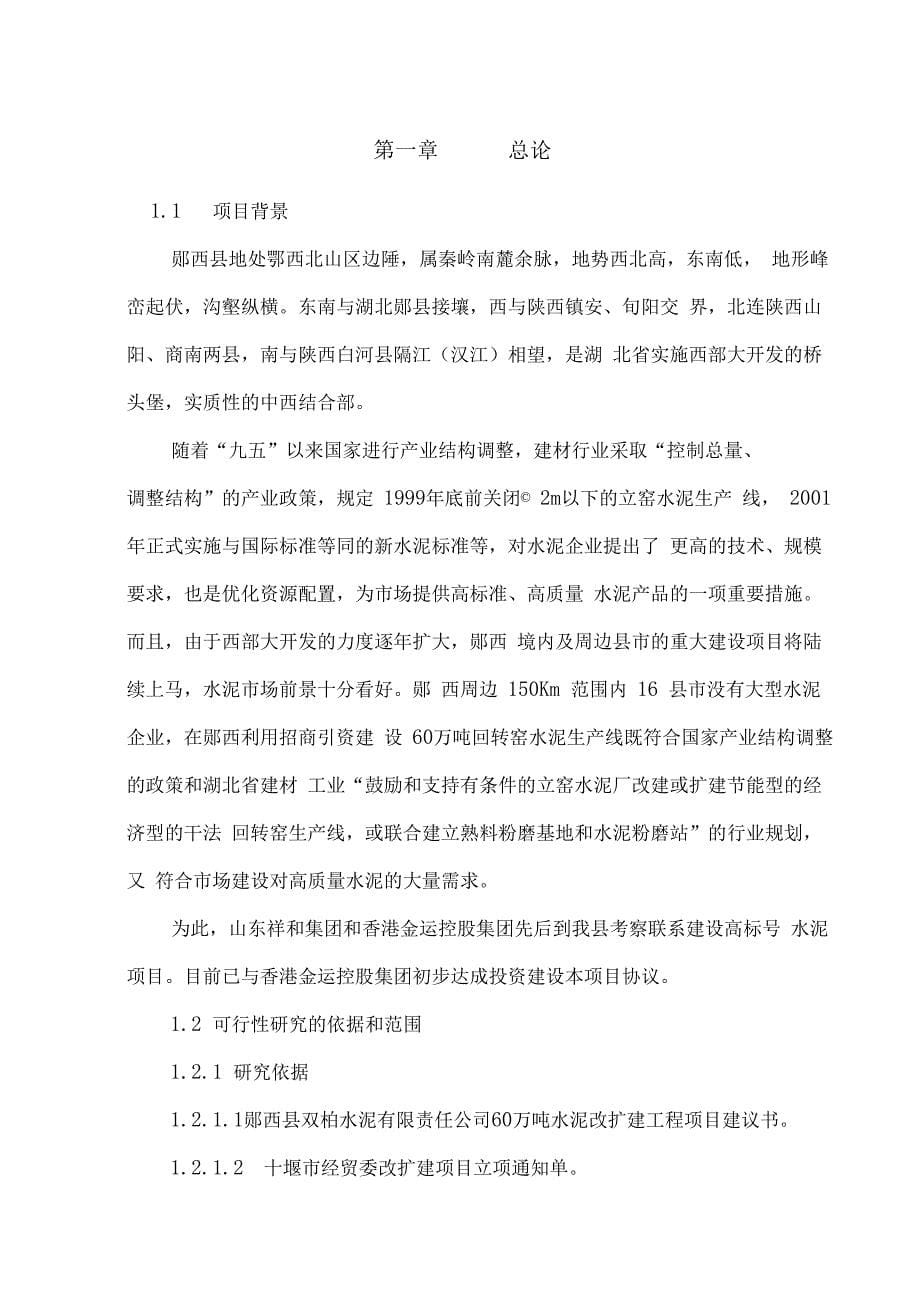 60万吨水泥改扩建工程项目可行性研究报告_第5页