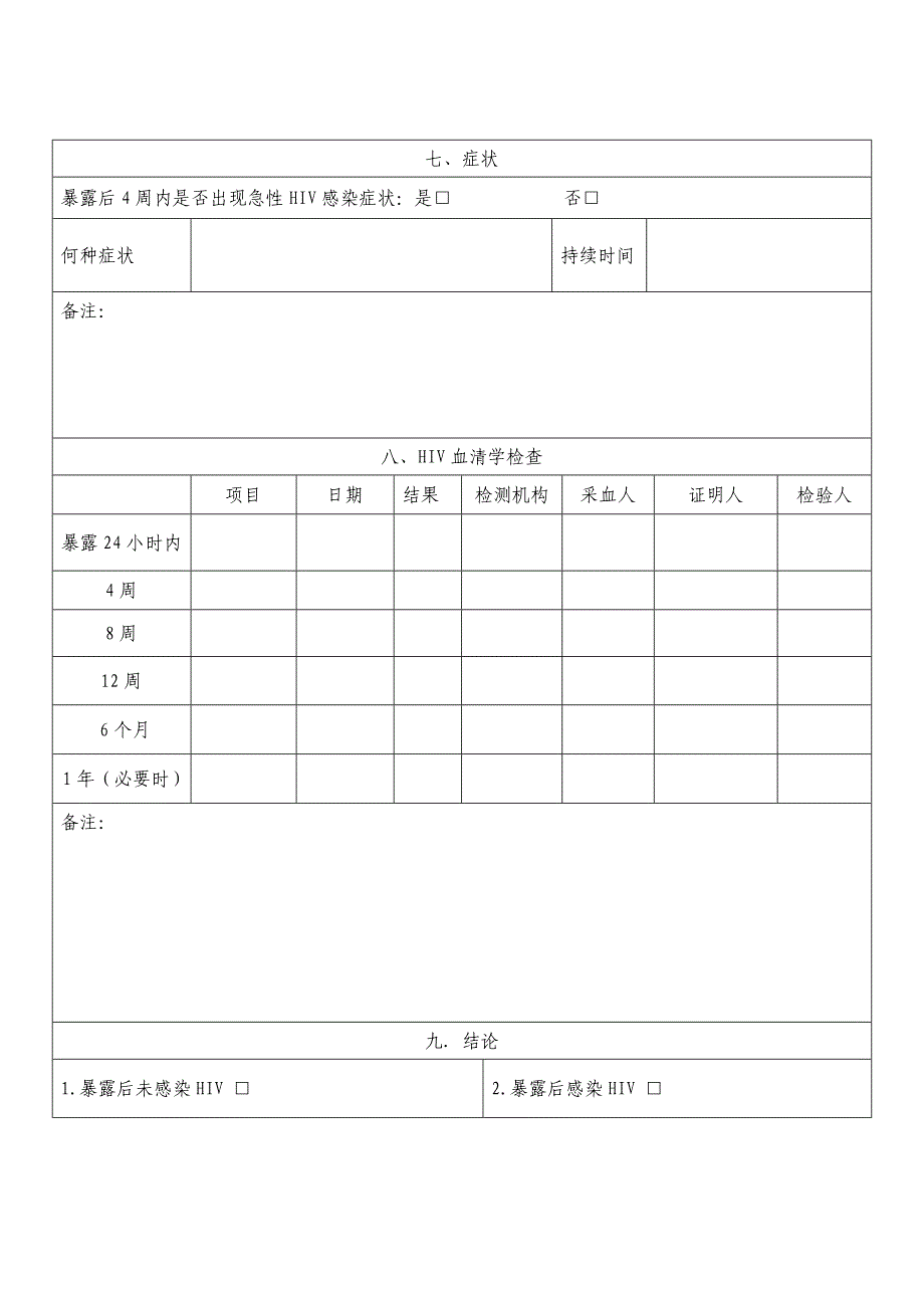 艾滋病病毒职业暴露个案登记表_第4页