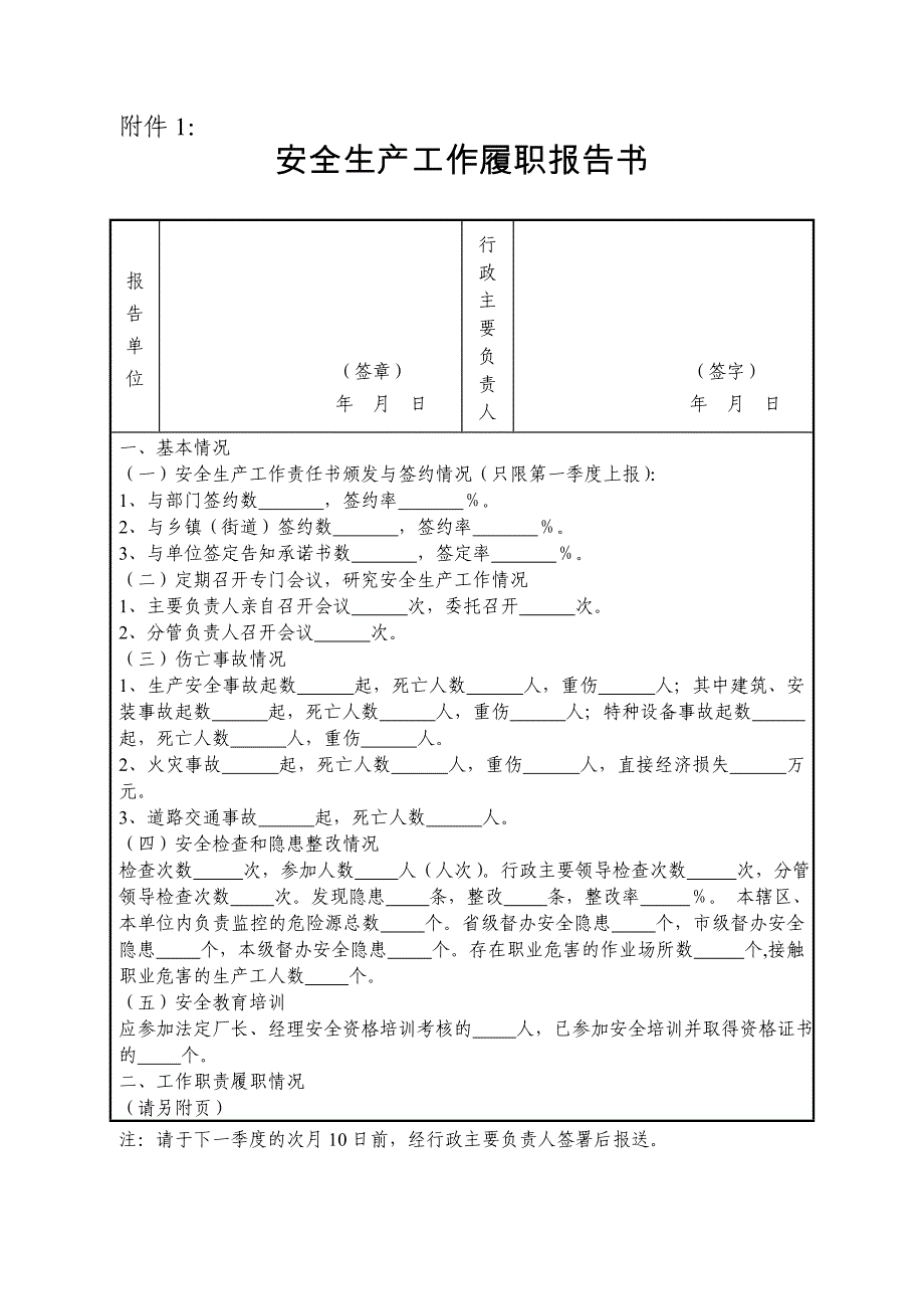 安全生产工作履职报告书.doc_第1页