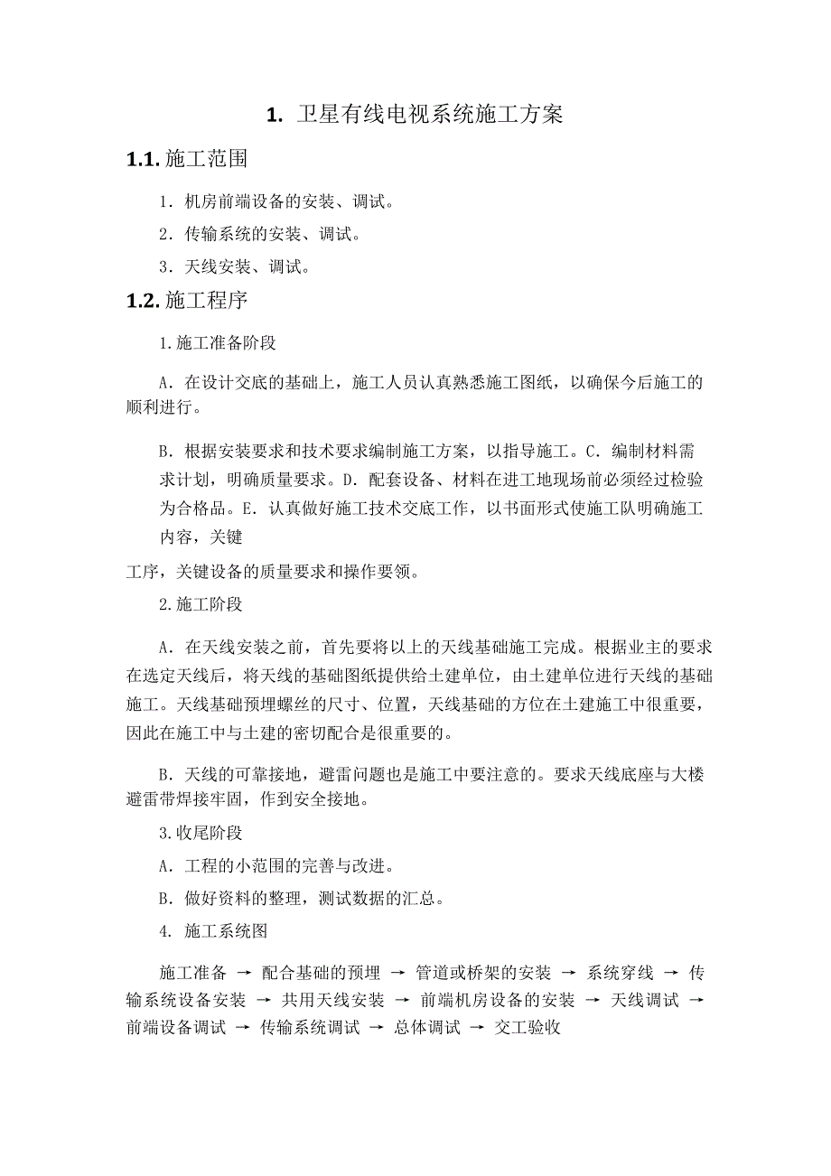 弱电工程施工方案-卫星有线电视系统施工方案_第1页