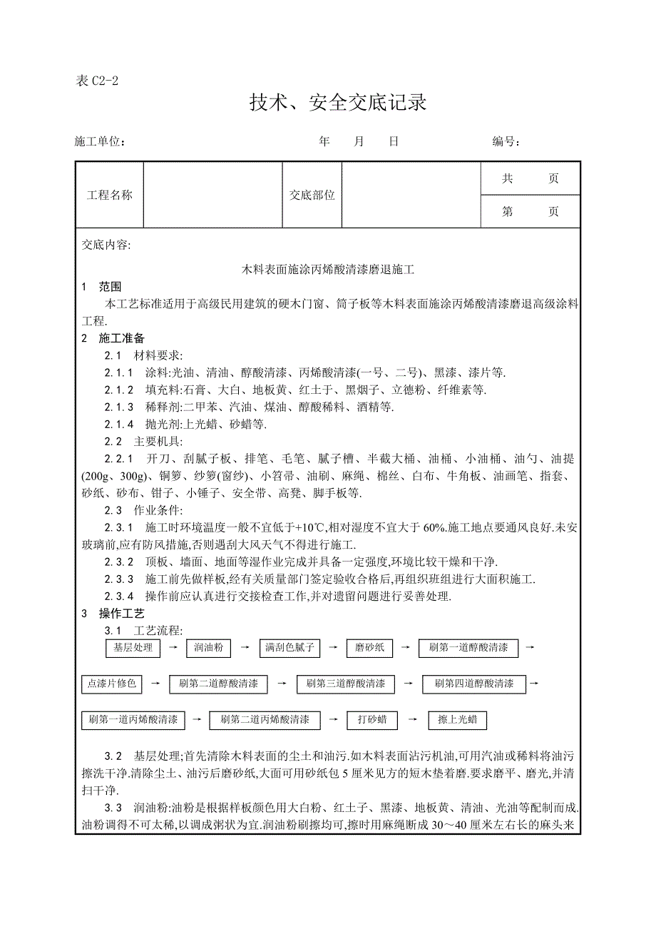 木料表面施涂丙烯酸清漆磨退施工工艺范本_第1页