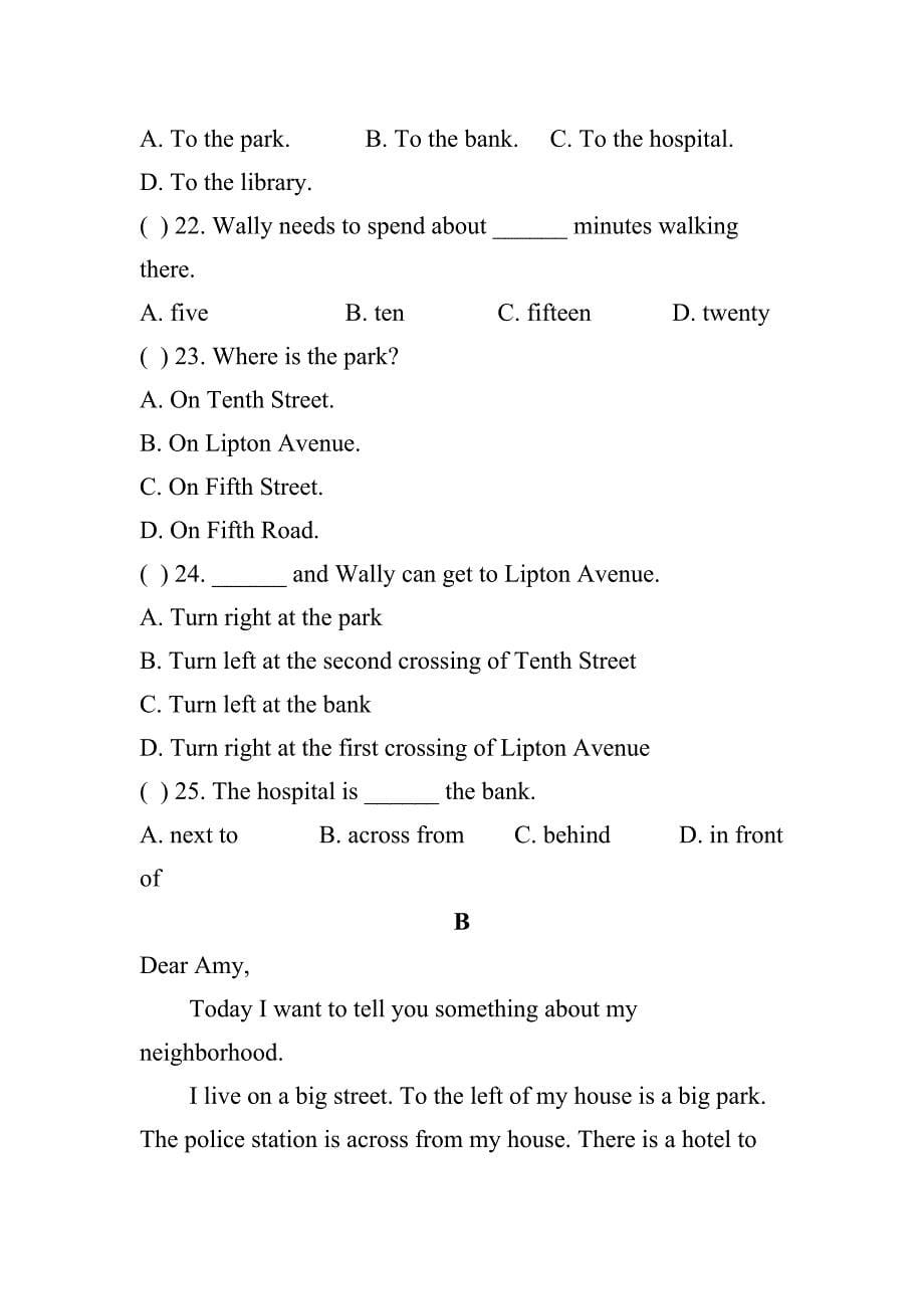 最新人教版七年级英语下册unit8单元测试题及答案(DOC 11页)_第5页