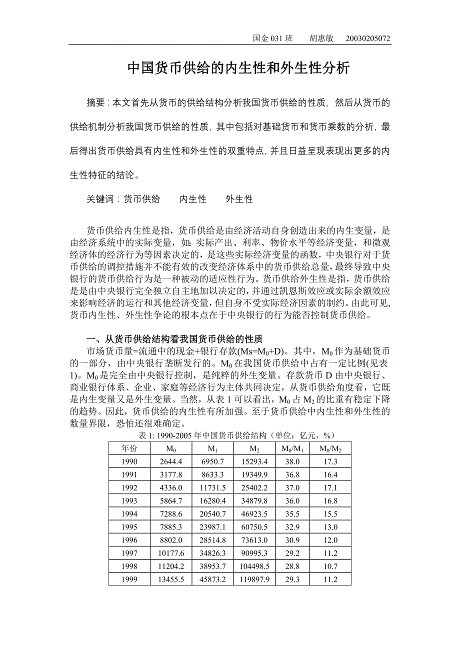 中国货币供给的内生性和外生性分析.doc_第1页