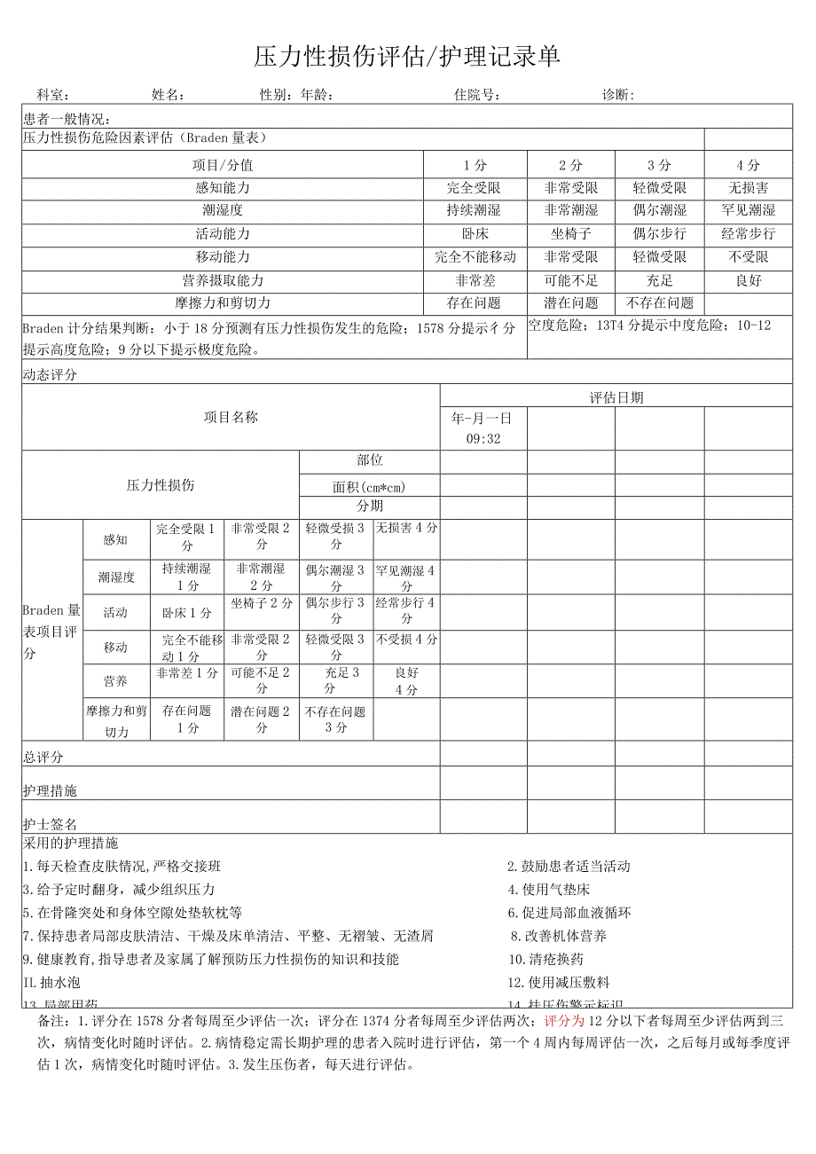 压力性损伤评估护理记录单_第1页