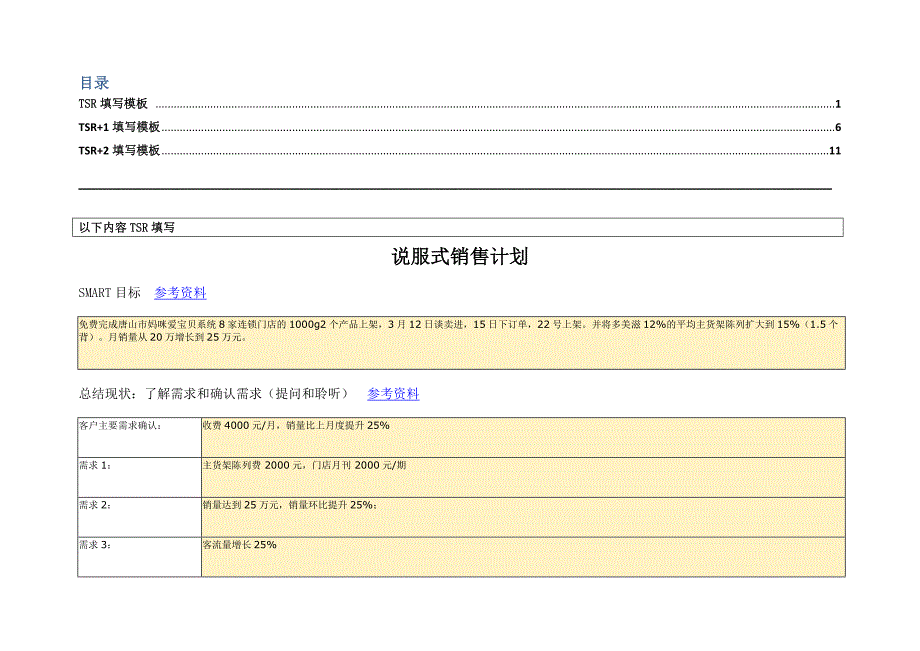 说服式销售计划与有效谈判计划填写模板.docx_第1页