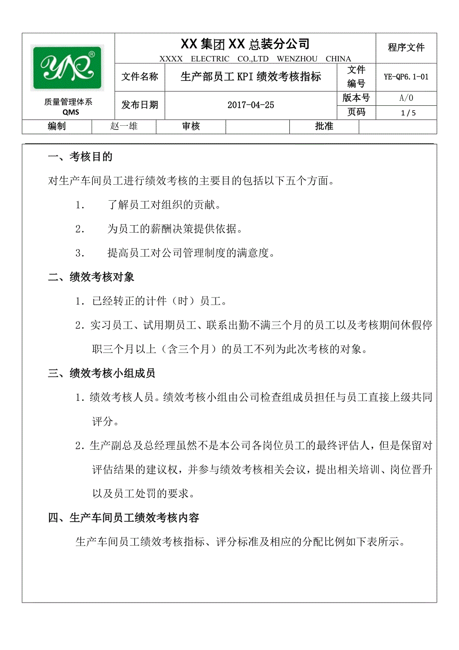 生产部车间KPI绩效考核指标(精)_第3页