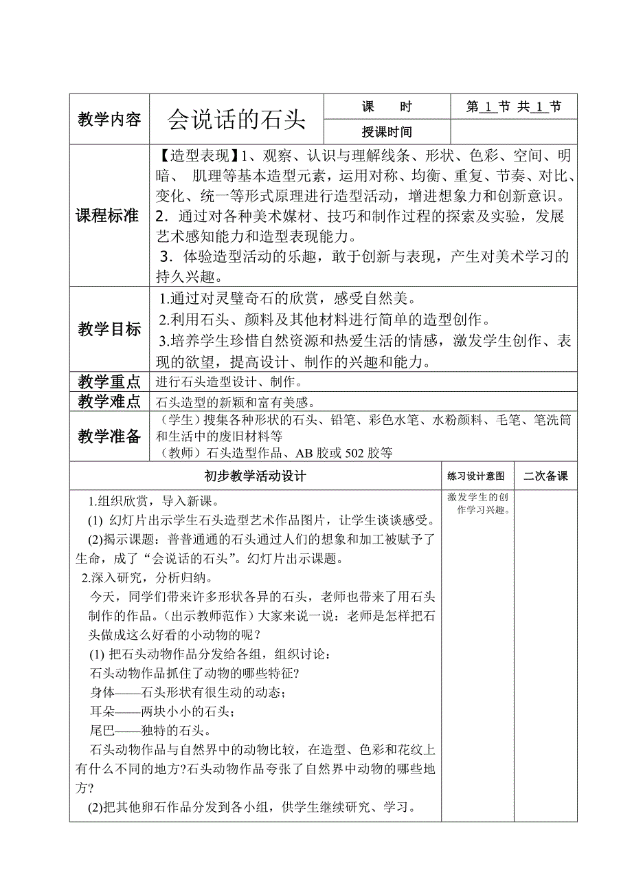 美术六册电子教案二次备课-会说话的石头_第1页