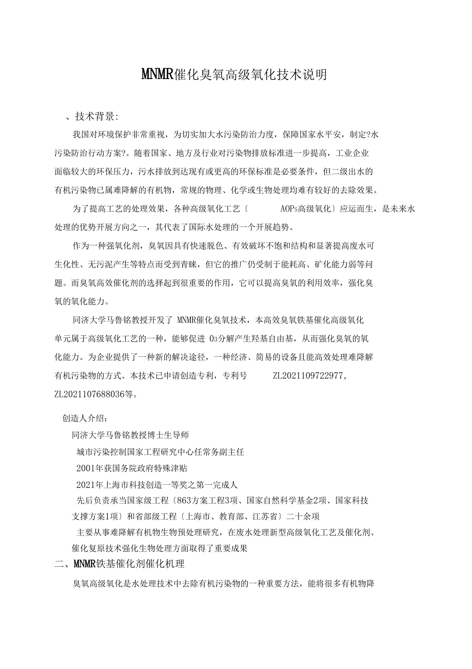 MNMR催化臭氧高级氧化系统技术说明含与其它技术的比较版_第1页