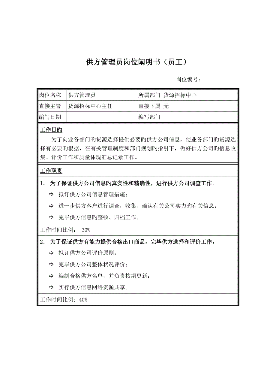 货源全新招标中心供方管理员岗位基本职责_第1页