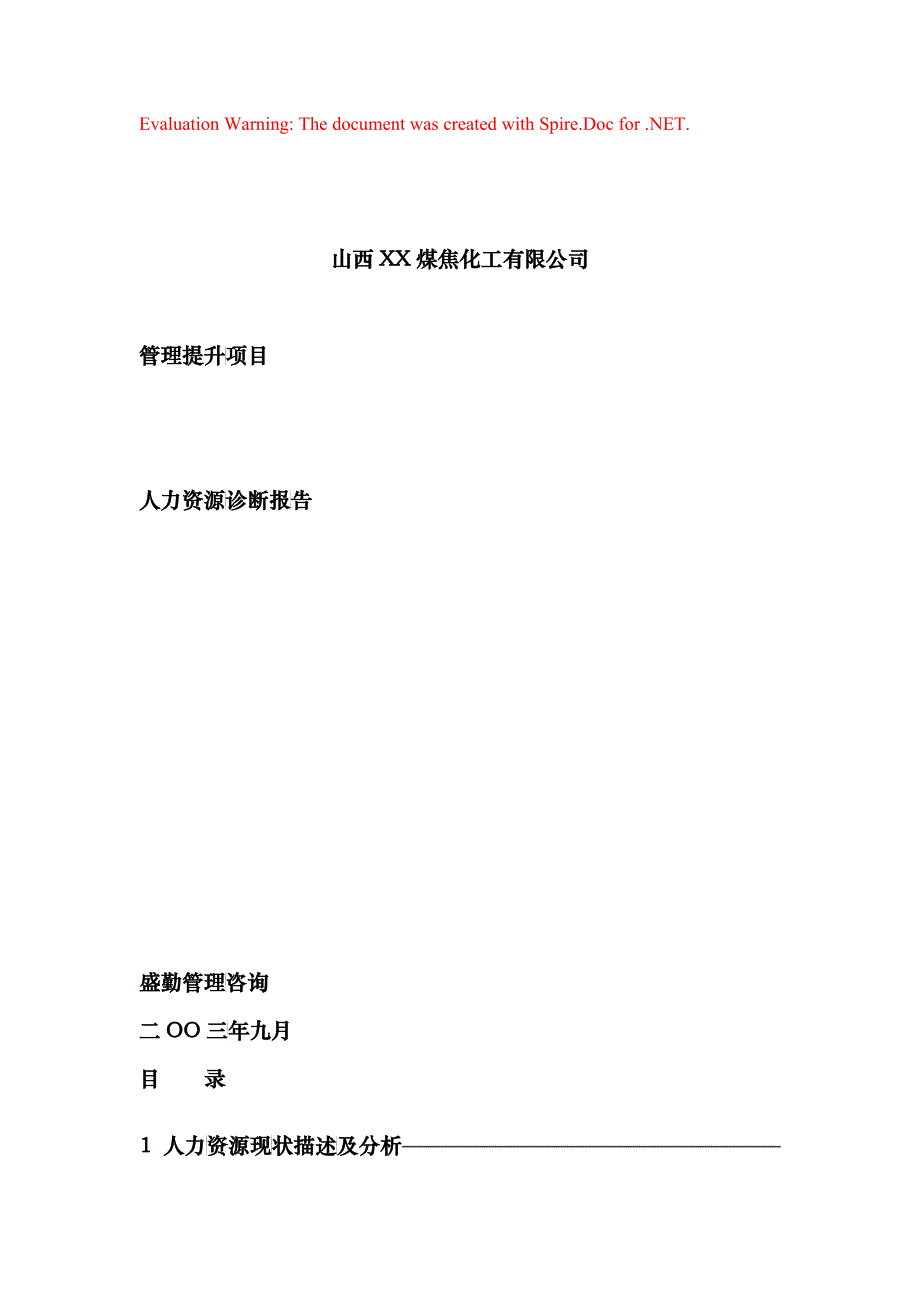 煤焦化工有限公司人力资源诊断报告_第1页