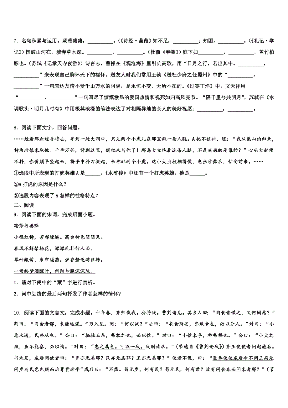 吉林省长春外国语校2023年中考语文最后一模试卷(含答案解析）.doc_第3页