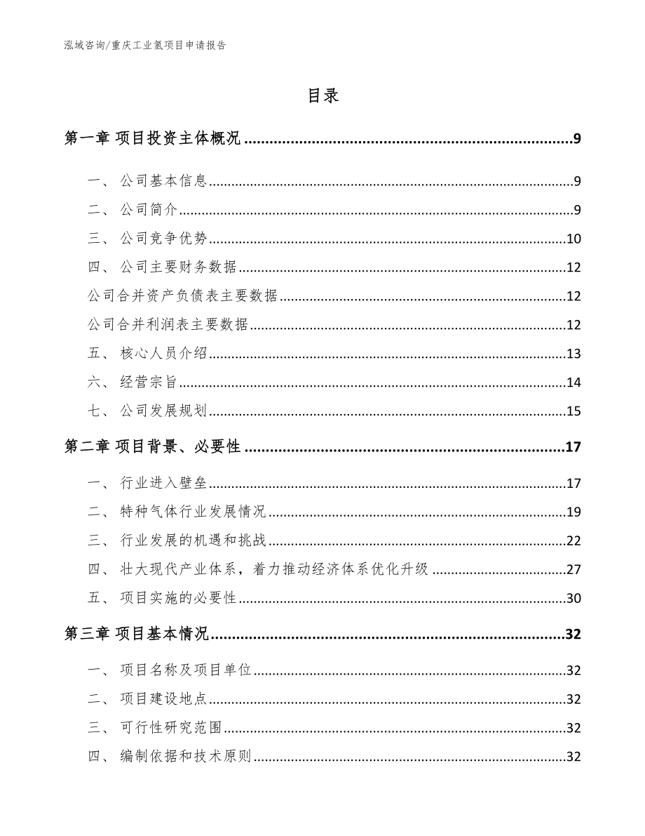 重庆工业氢项目申请报告（模板范文）_第2页