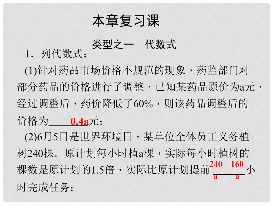 七年级数学上册 第4章 代数式复习课课件 （新版）浙教版_第1页