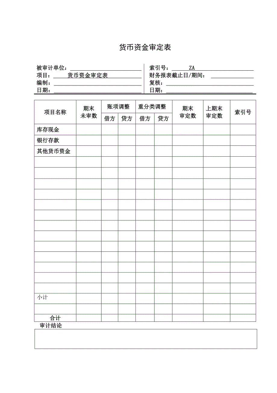 货币资金审定表格式_第1页