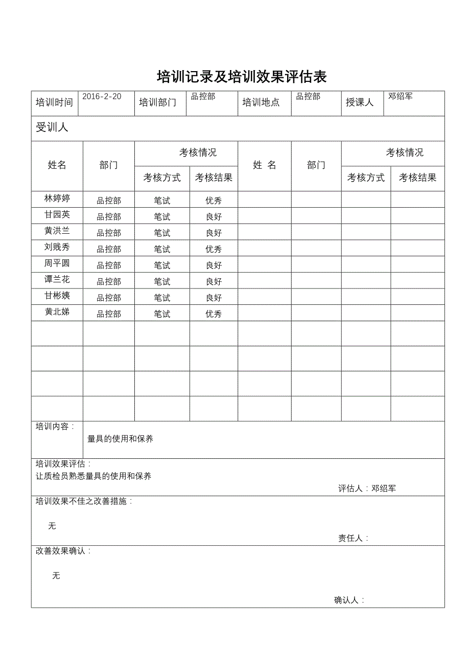 培训记录及培训效果评估表_第4页