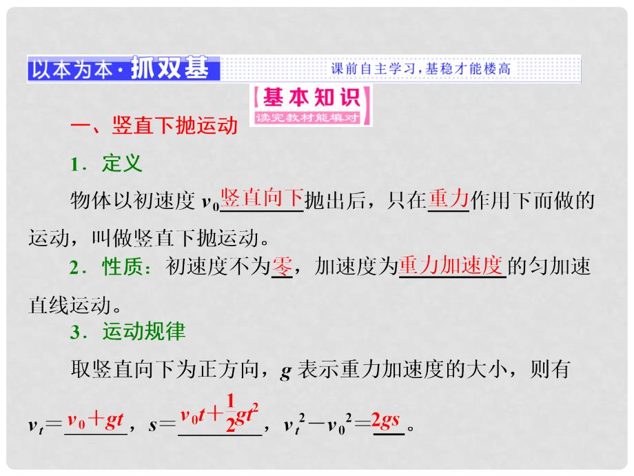 高中物理 第3章 抛体运动 第2节 竖直方向上的抛体运动课件 鲁科版必修2_第2页