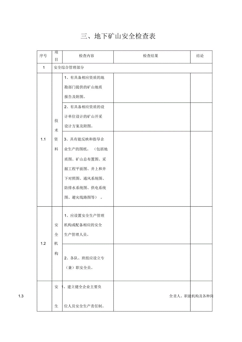 地下矿山安全检查表_第1页