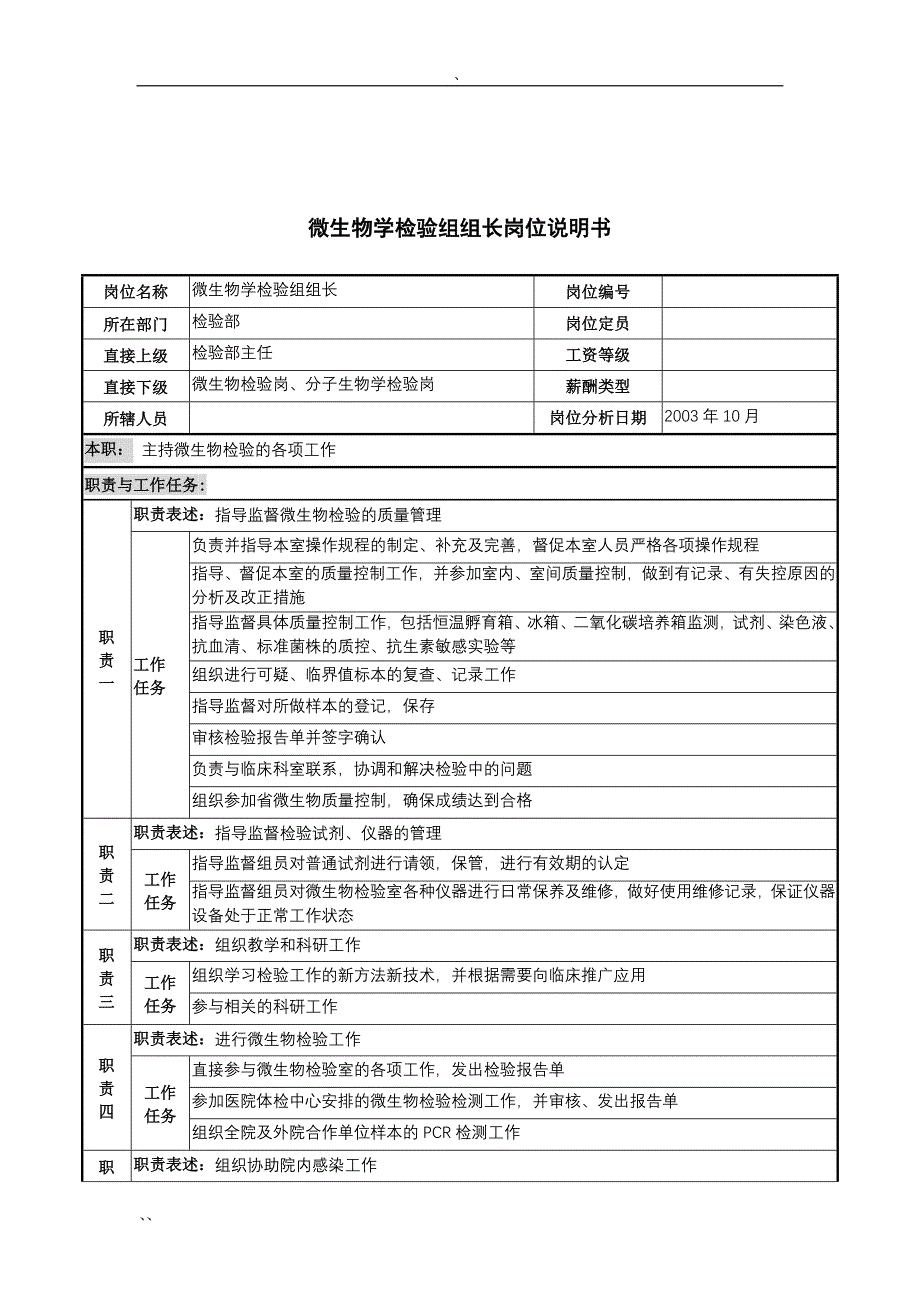 湖北新华医院检验部微生物学检验组组长岗位说明书_第1页