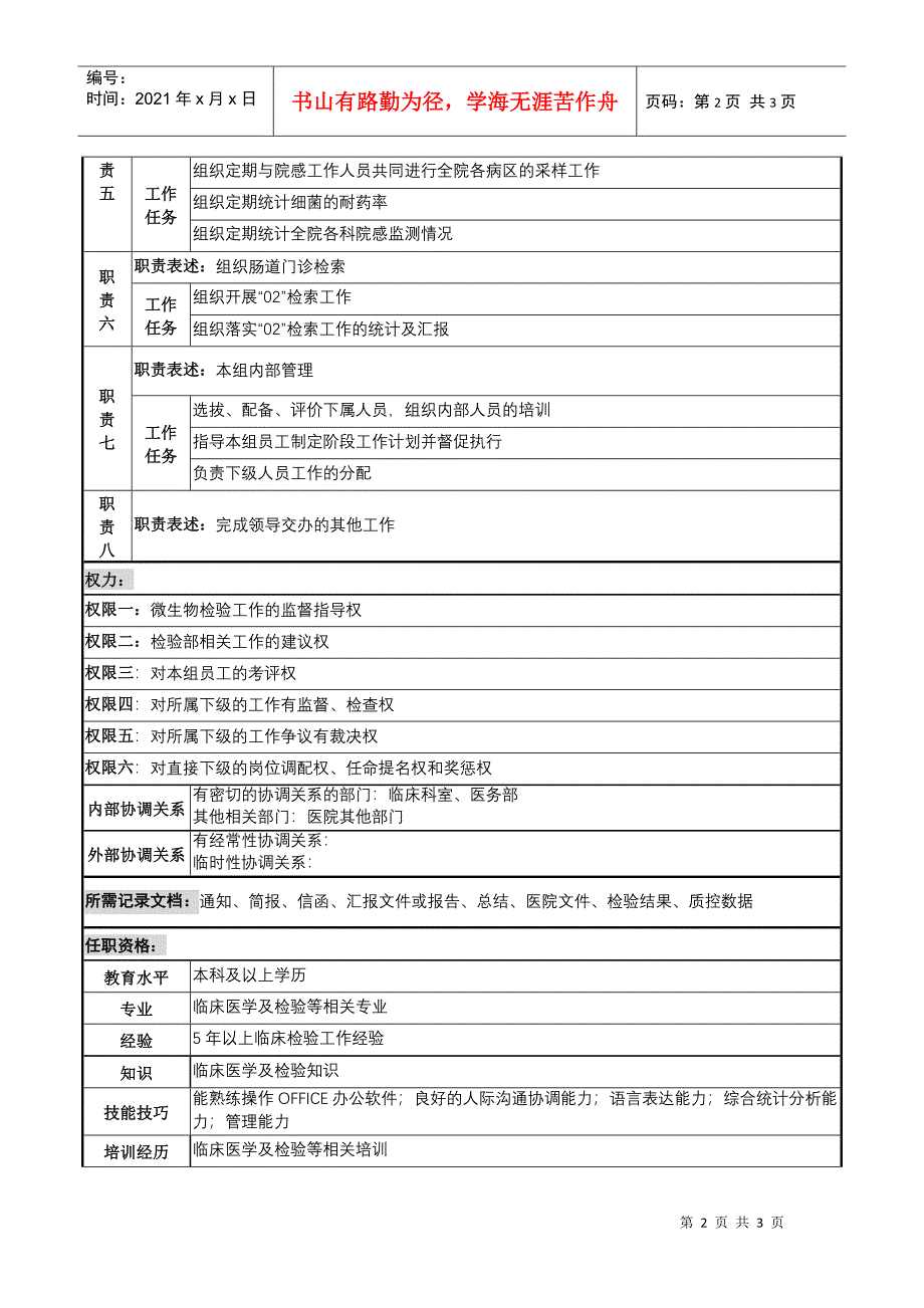 湖北新华医院检验部微生物学检验组组长岗位说明书_第2页